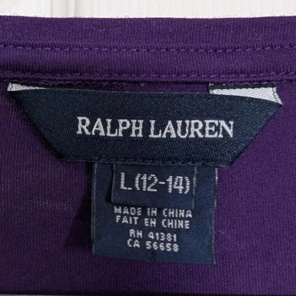 NEW Ralph Lauren Skull Crown T Shirt Girls Size Large Purple Bedazzled Cotton